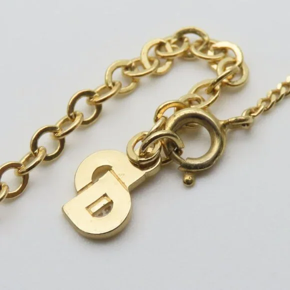 Christian Dior Necklace CD Logo Metal Rhinestone Gold Plated GP Accessories - Picture 7 of 9